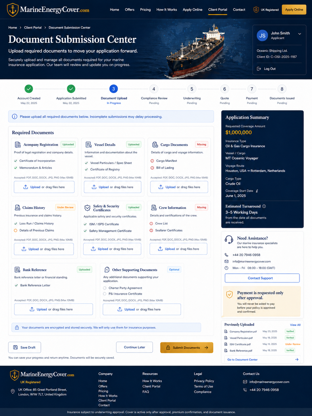 Marine insurance document checklist