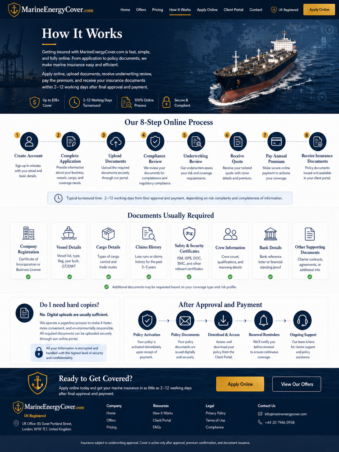 Online marine insurance process